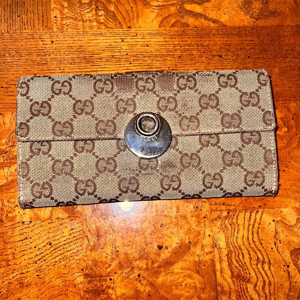 Gucci Wallet Purse G logos Beige Brown Woman unisex Authentic Used T828
